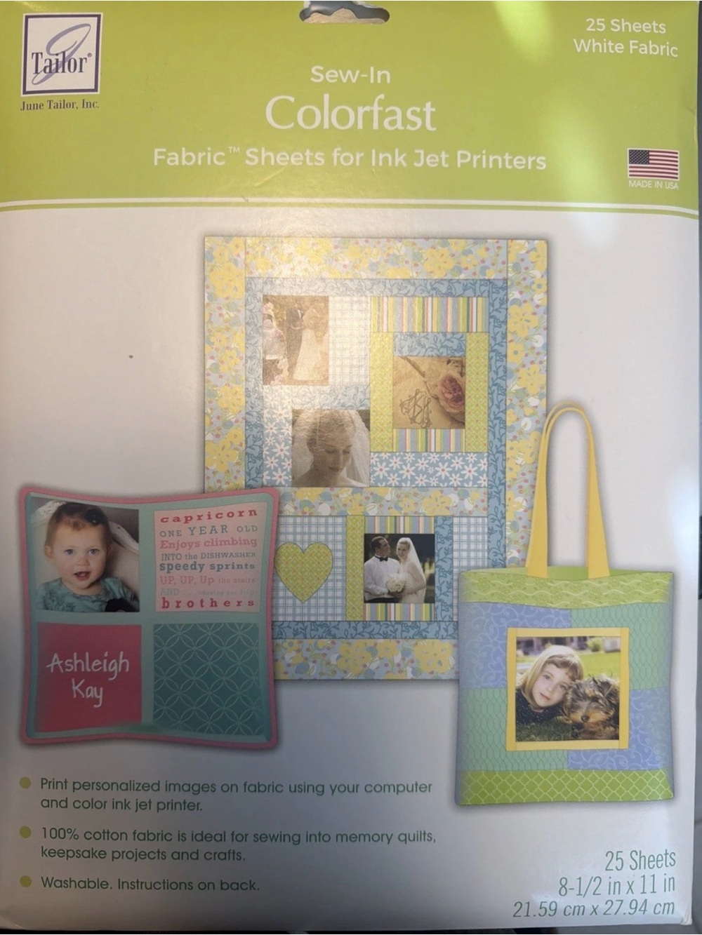 June Tailor Sew-In Colorfast Fabric Sheets – White with Blue and Yellow Accents